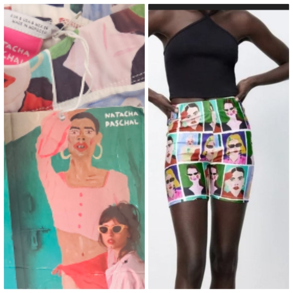 Nwt Natacha Paschal Face Print Andy Warhol Art House For Zara Biker Shorts S